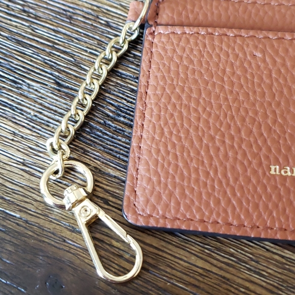 Nanette Lepore pebbled leather camel card case with goldtone chain FLAWED - Picture 4 of 6